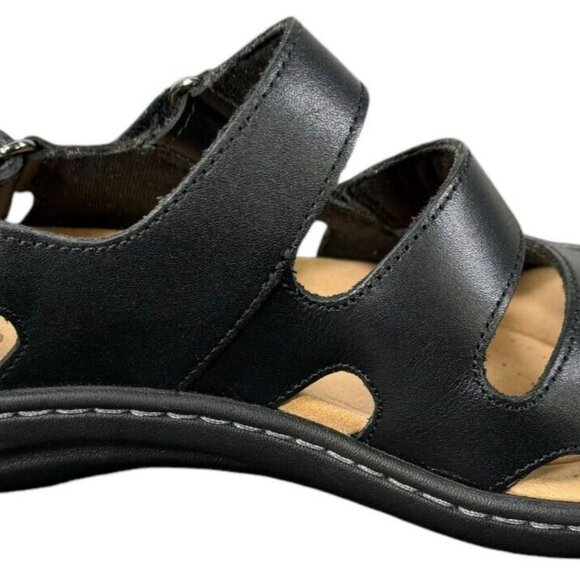 CLARKS Women Laurieann Style Black Leather Ortholite Sandals US 7.5W NEW - Picture 4 of 8